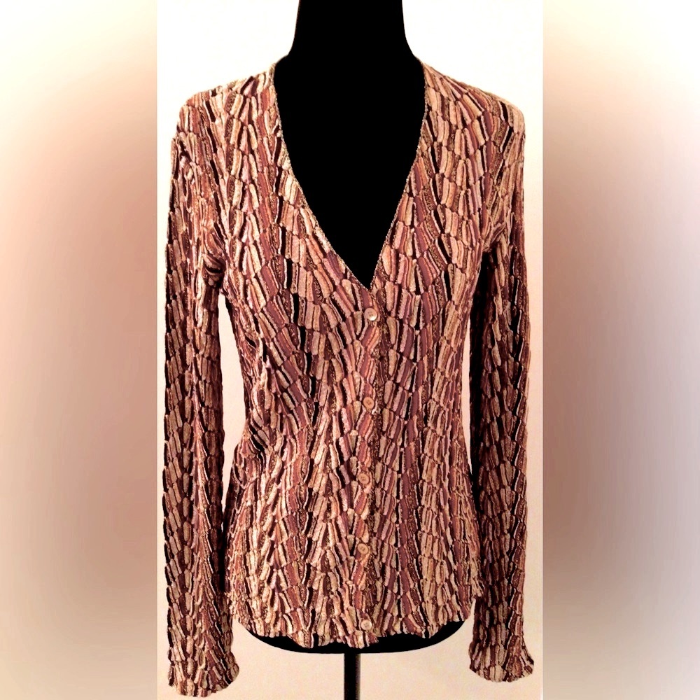 MISSONI MultiColor Metallic V Neck Long Sleeve Cardigan Sweater IT 44/ US 6 NWOT